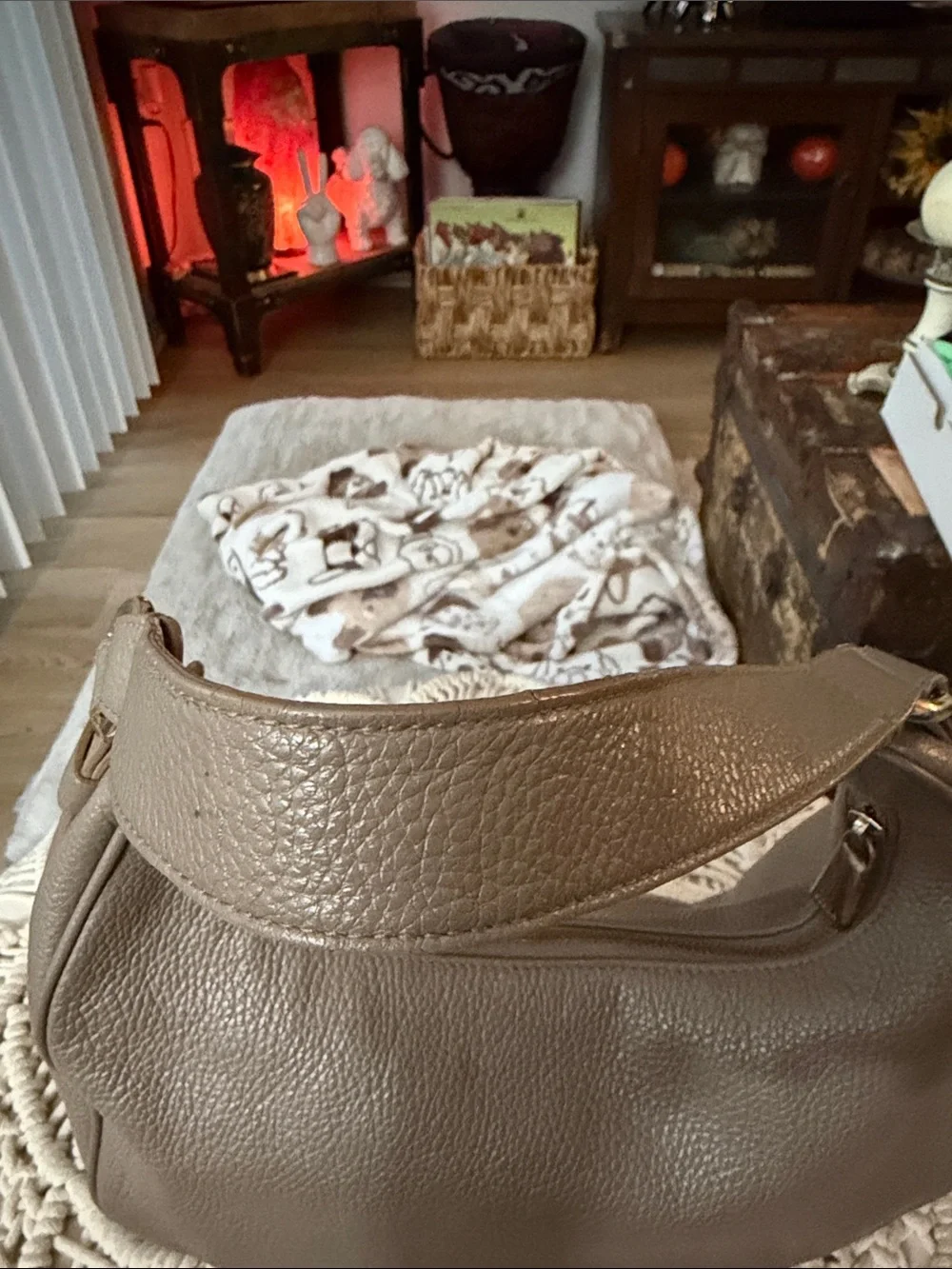 Furla Pebbled Leather Taupe Hobo Bag